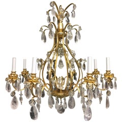 Wonderful French Gold Gilt Iron Baguès Rock Crystal Eight-Light Chandelier