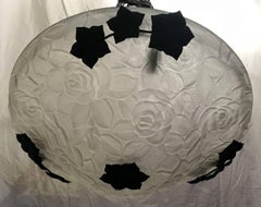 Wonderful French Iron Art Deco Flower Bowl Chandelier Pendent Light Fixture