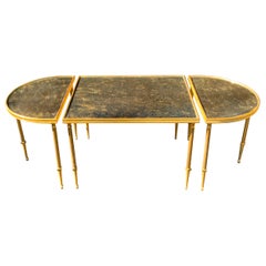 Wonderful French Jansen Baguès Three-Piece Brass Bronze Mirrored Coffee Table