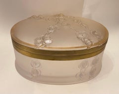 Wonderful French Lalique Coppelia Crystal Rose Garland Brass Dresser Jewelry Box
