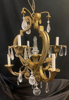 Wonderful French Louis XV Bronze Crystal Basket Beaded Rock Crystal Chandelier