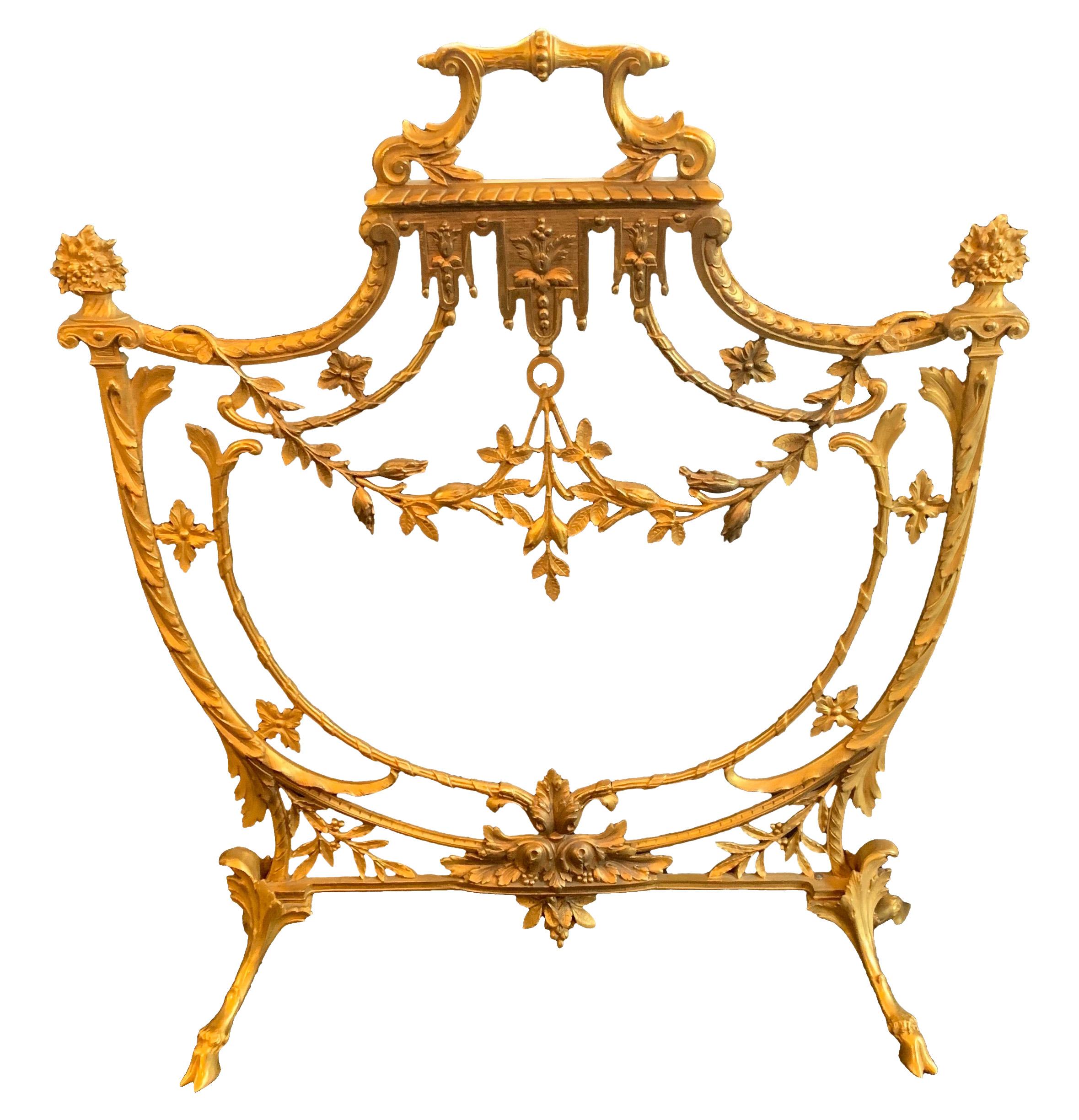 Wonderful French Louis XV Dore Bronze Fireplace Garland Swag Shield Form Screen