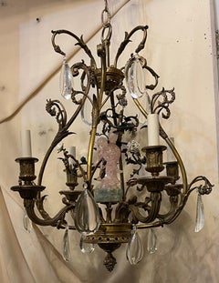 Wonderful French Louis XVI Bronze Crystal Birdcage Quartz Figurine Chandelier