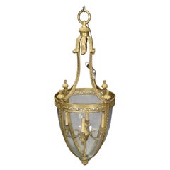 Wonderful French Louis XVI Dore Bronze Blown Glass Regency Lantern Light Fixture
