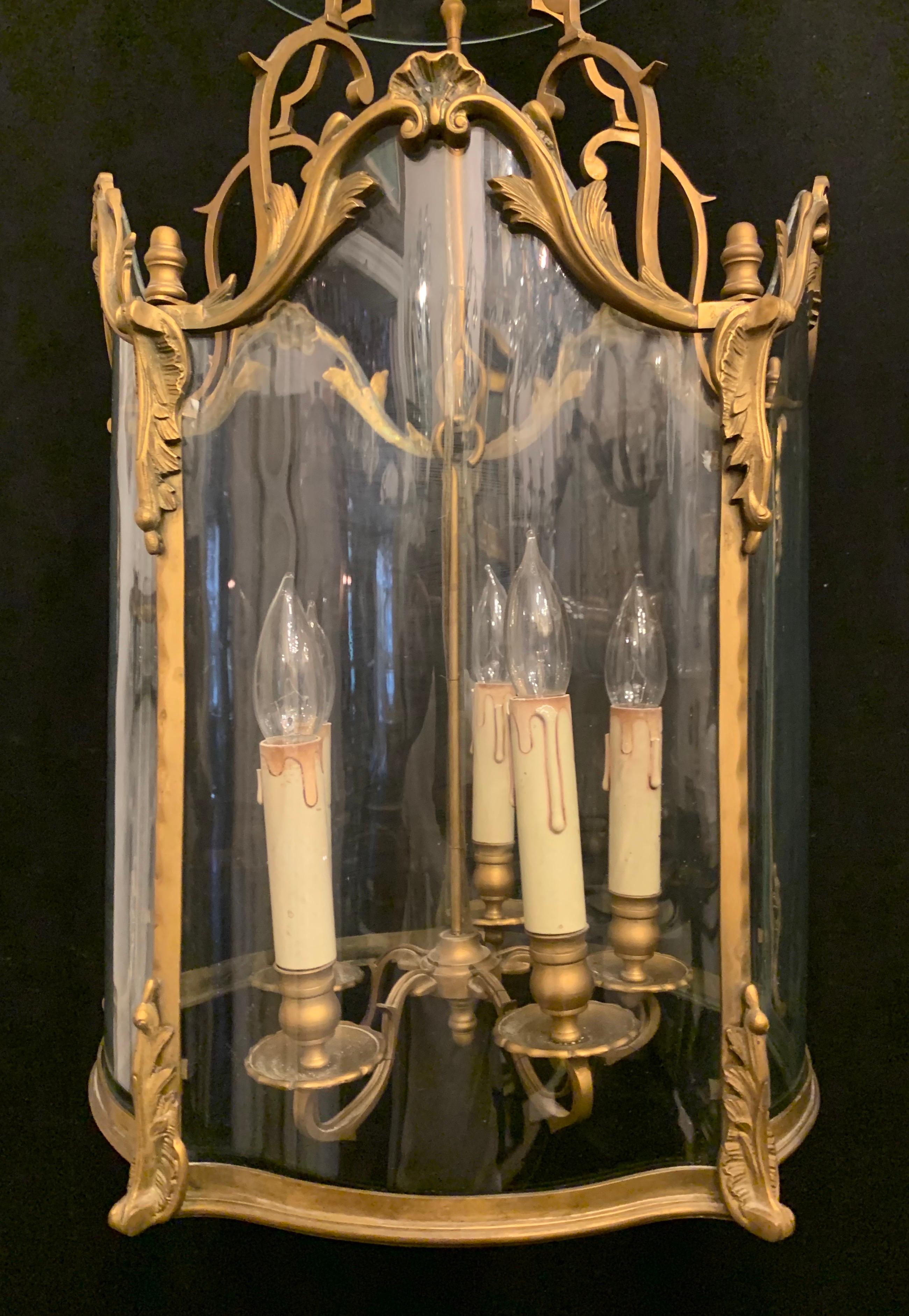 Wonderful French Louis XVI Gilt Bronze and Curved Panel Glass Lantern Fixture For Sale 2
