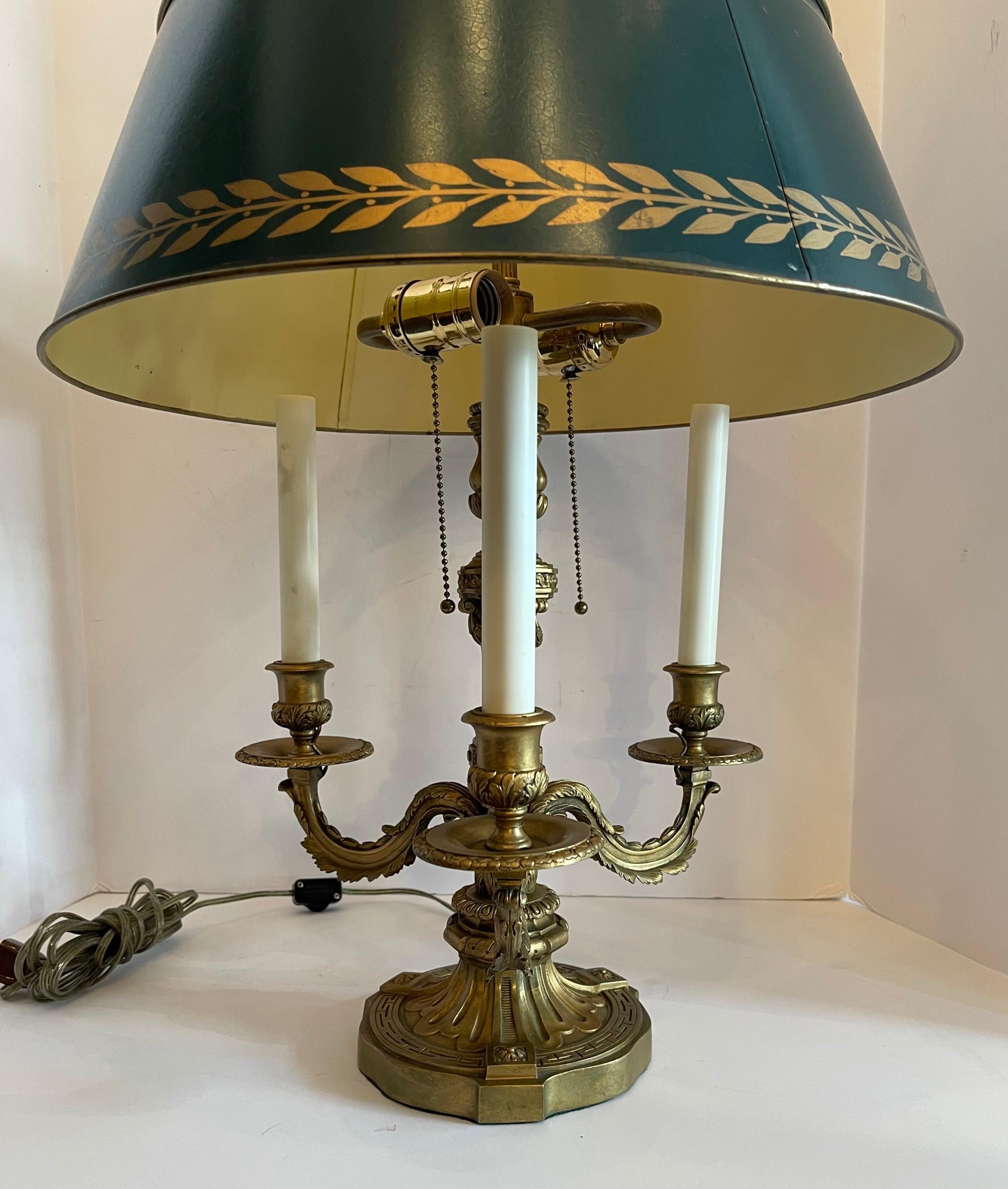 20th Century Wonderful French Louis XVI Gilt Bronze Three-Arm Bouillotte Lamp Tole Shade