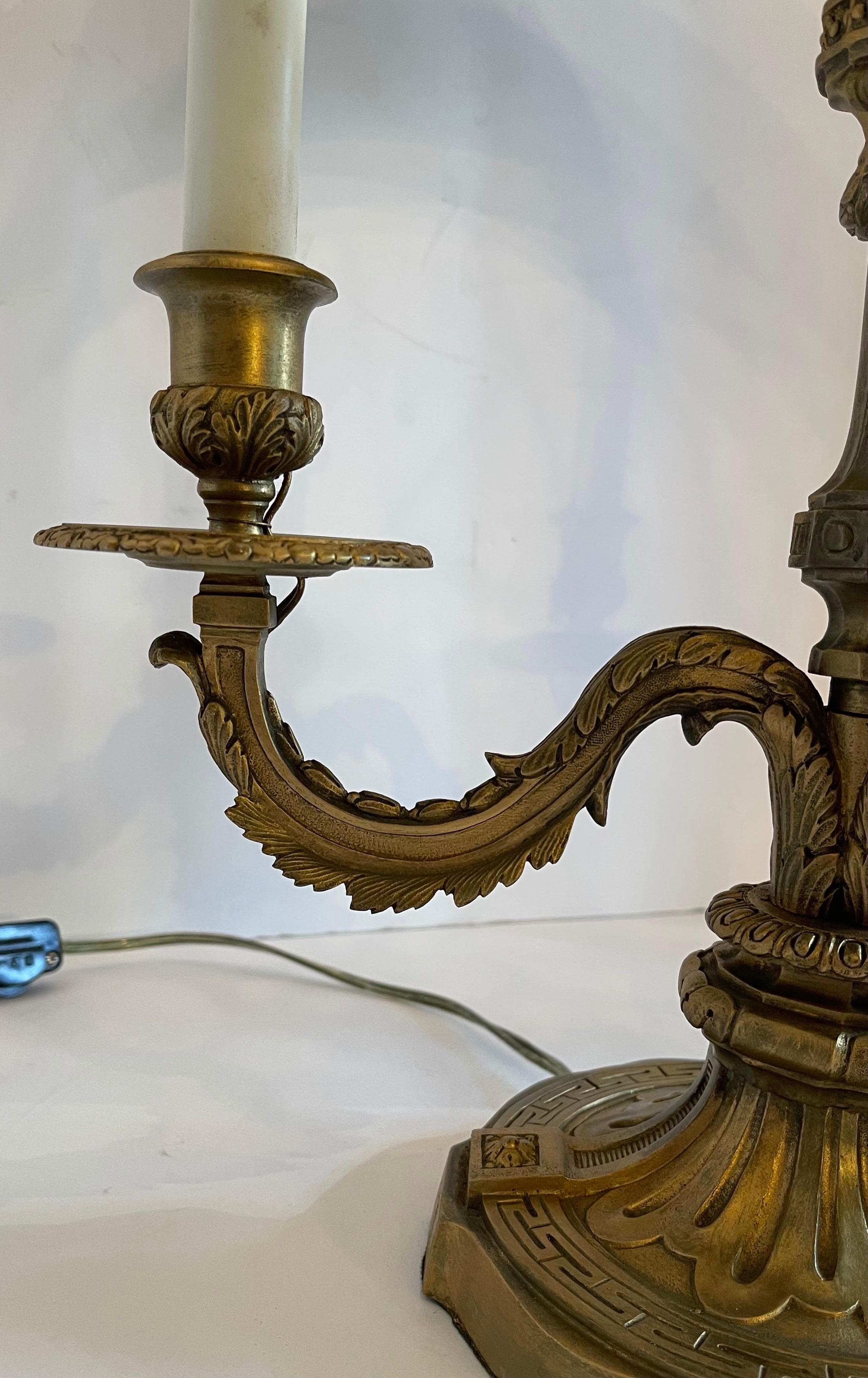 Wonderful French Louis XVI Gilt Bronze Three-Arm Bouillotte Lamp Tole Shade 1