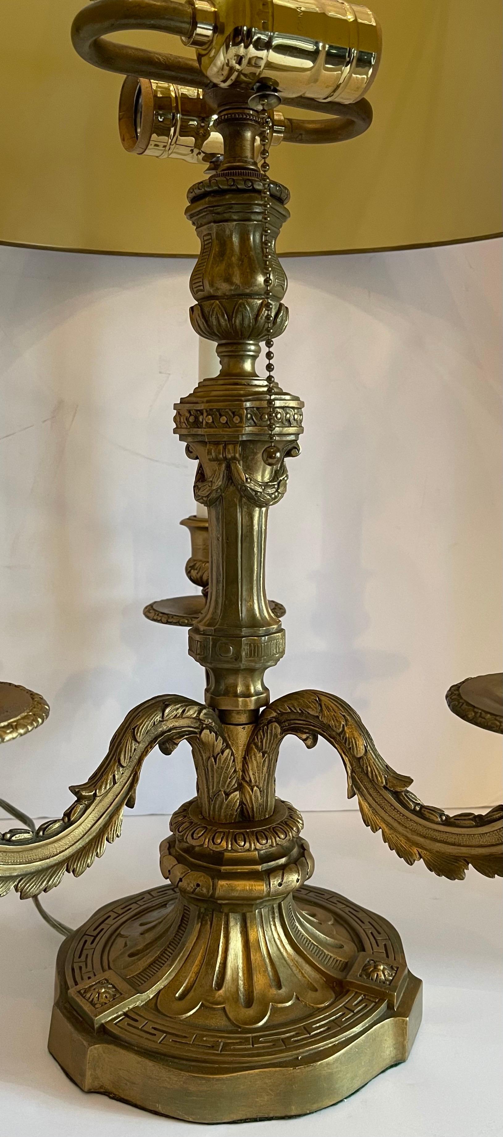 Wonderful French Louis XVI Gilt Bronze Three-Arm Bouillotte Lamp Tole Shade 3