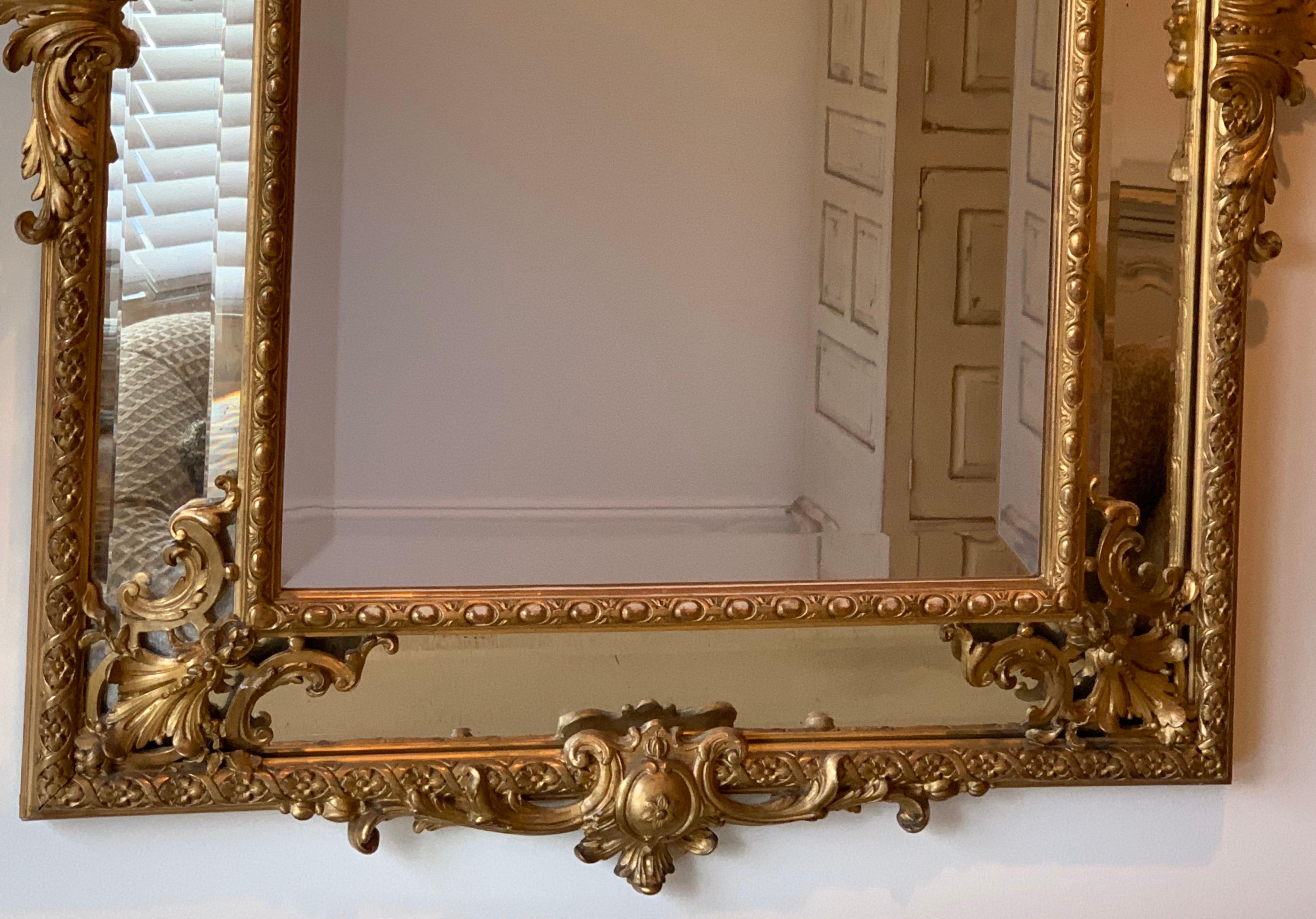 Beveled Wonderful French Louis XVI Philippe Style Cushion Wood Carved Gold Gilt Mirror For Sale