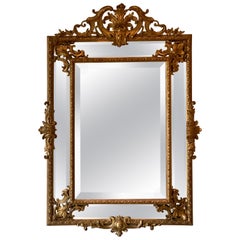 Wonderful French Louis XVI Philippe Style Cushion Wood Carved Gold Gilt Mirror