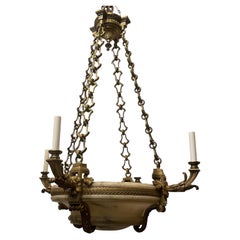 Wonderful French Louis XVI Style Gilt Dore Bronze Carved Alabaster Chandelier