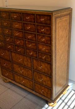Wonderful French Louis XVI Tan Tooled Leather Multi Drawer Chest Maitland Smith