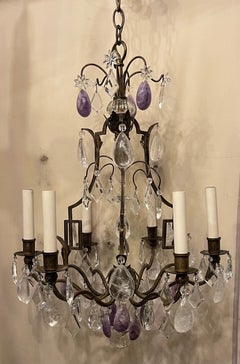 Wonderful French Maison Bagues Amethyst Rock Crystal 6 Light Pagoda Chandelier