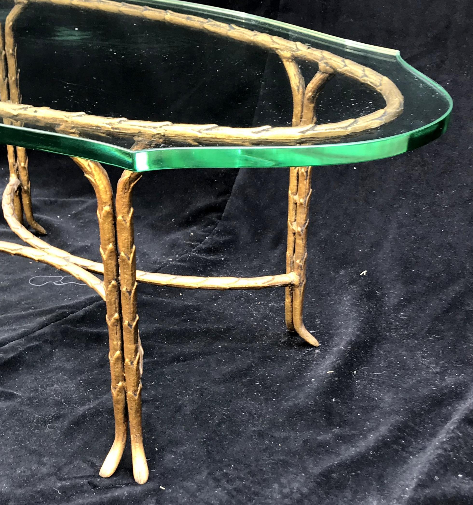 Mid-Century Modern Wonderful French Maison Baguès Bronze Faux Bamboo Glass Coffee Cocktail Table