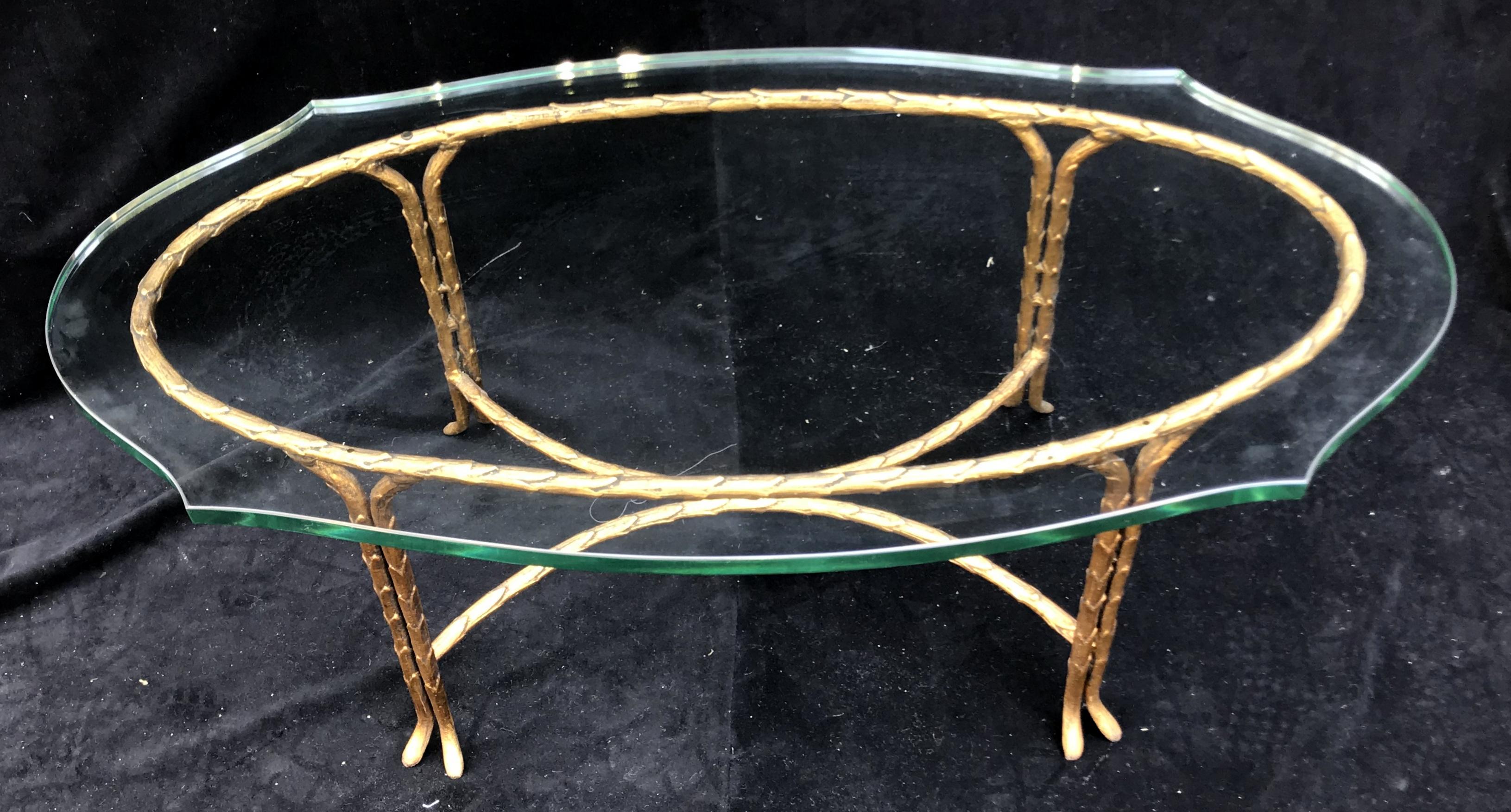 Italian Wonderful French Maison Baguès Bronze Faux Bamboo Glass Coffee Cocktail Table