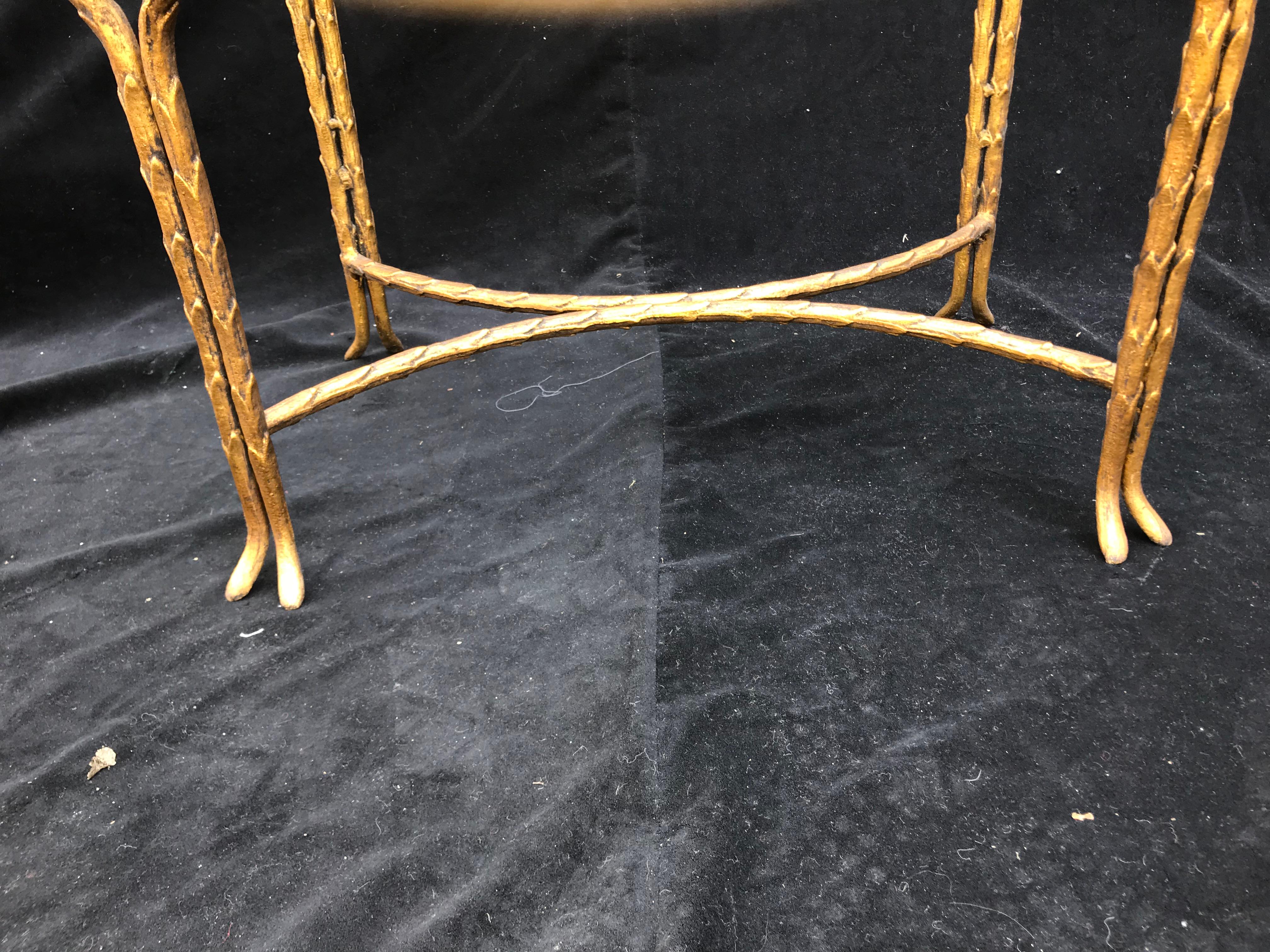 Gilt Wonderful French Maison Baguès Bronze Faux Bamboo Glass Coffee Cocktail Table
