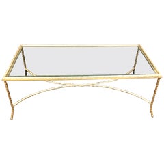 Wonderful French Maison Baguès Bronze Faux Bamboo Glass Coffee Cocktail Table