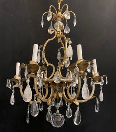 Wonderful French Maison Baguès Gold Gilt Iron Rock Crystal Bird Cage Chandelier