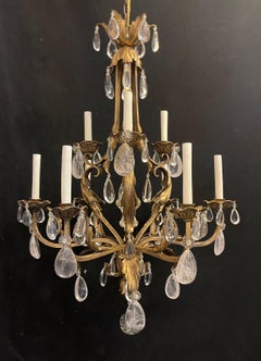 Wonderful French Maison Baguès Gold Gilt Rock Crystal Large Basket Chandelier