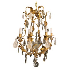 Wonderful French Maison Baguès Gold Gilt Rock Crystal Leaf Basket Chandelier Wonderful French Maison Baguès Gold Gilt Rock Crystal Leaf Basket Chandelier