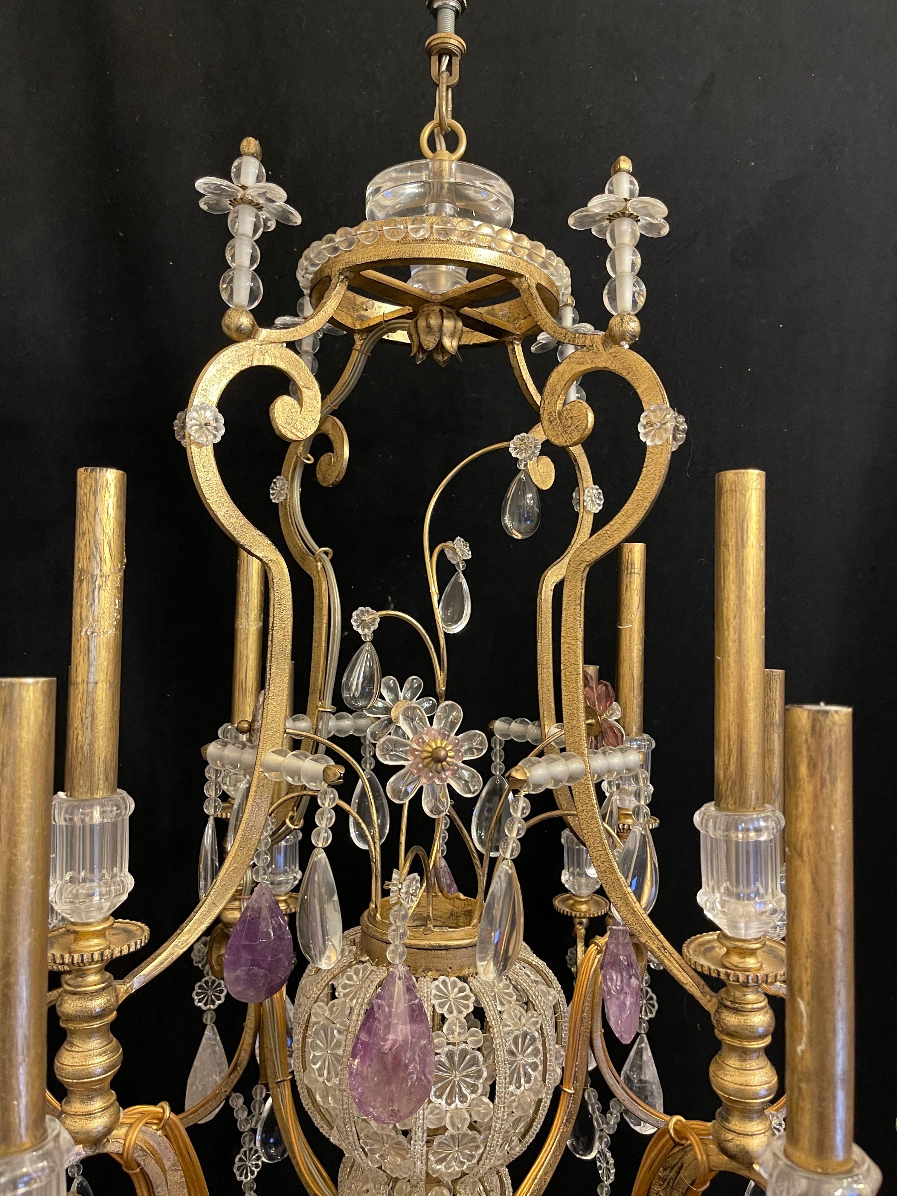 Belle Époque Merveilleux lustre panier en cristal de roche de la Maison Baguès Louis XV en vente