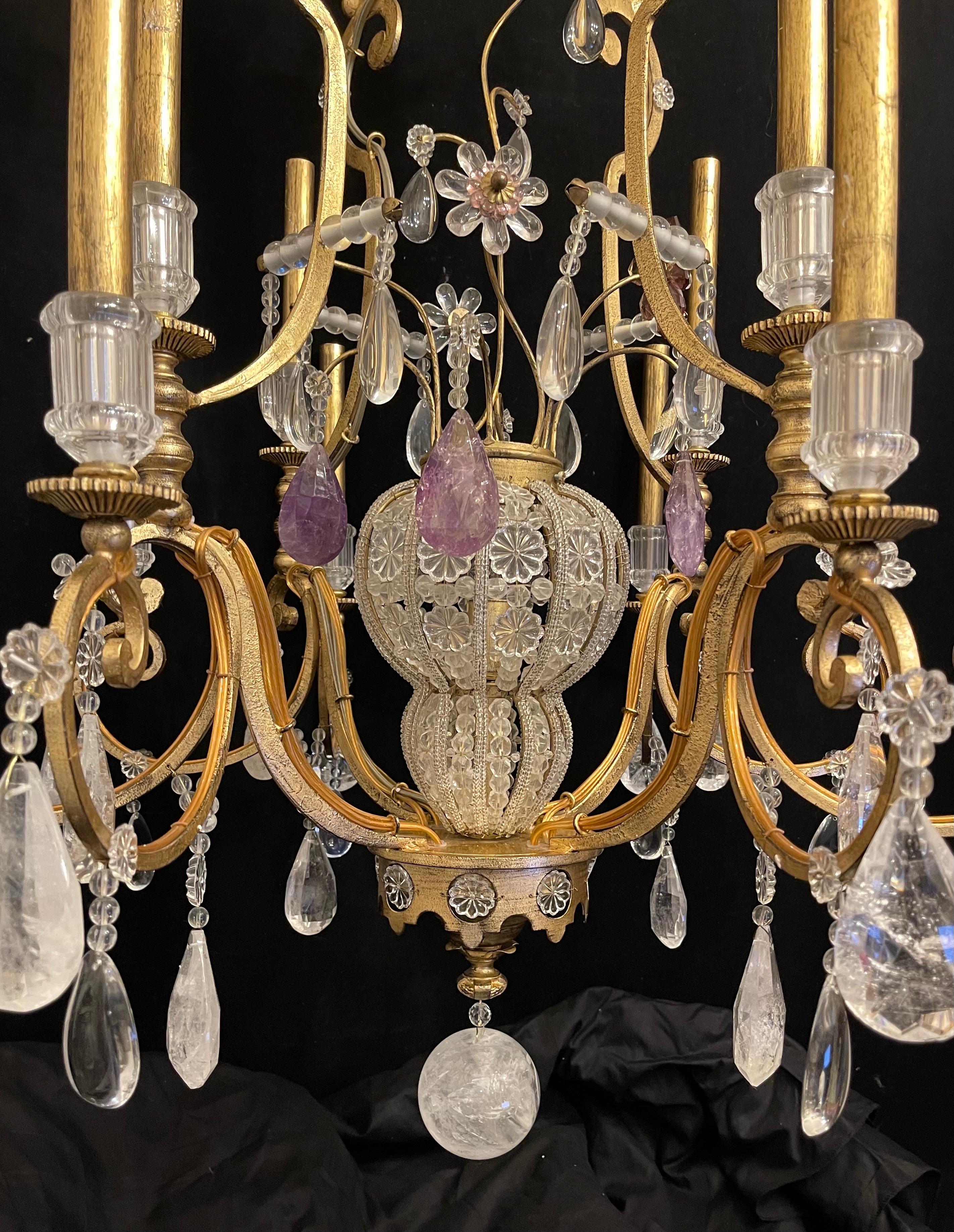 Italian Wonderful French Maison Baguès Louis XV Rock Crystal Beaded Basket Chandelier For Sale