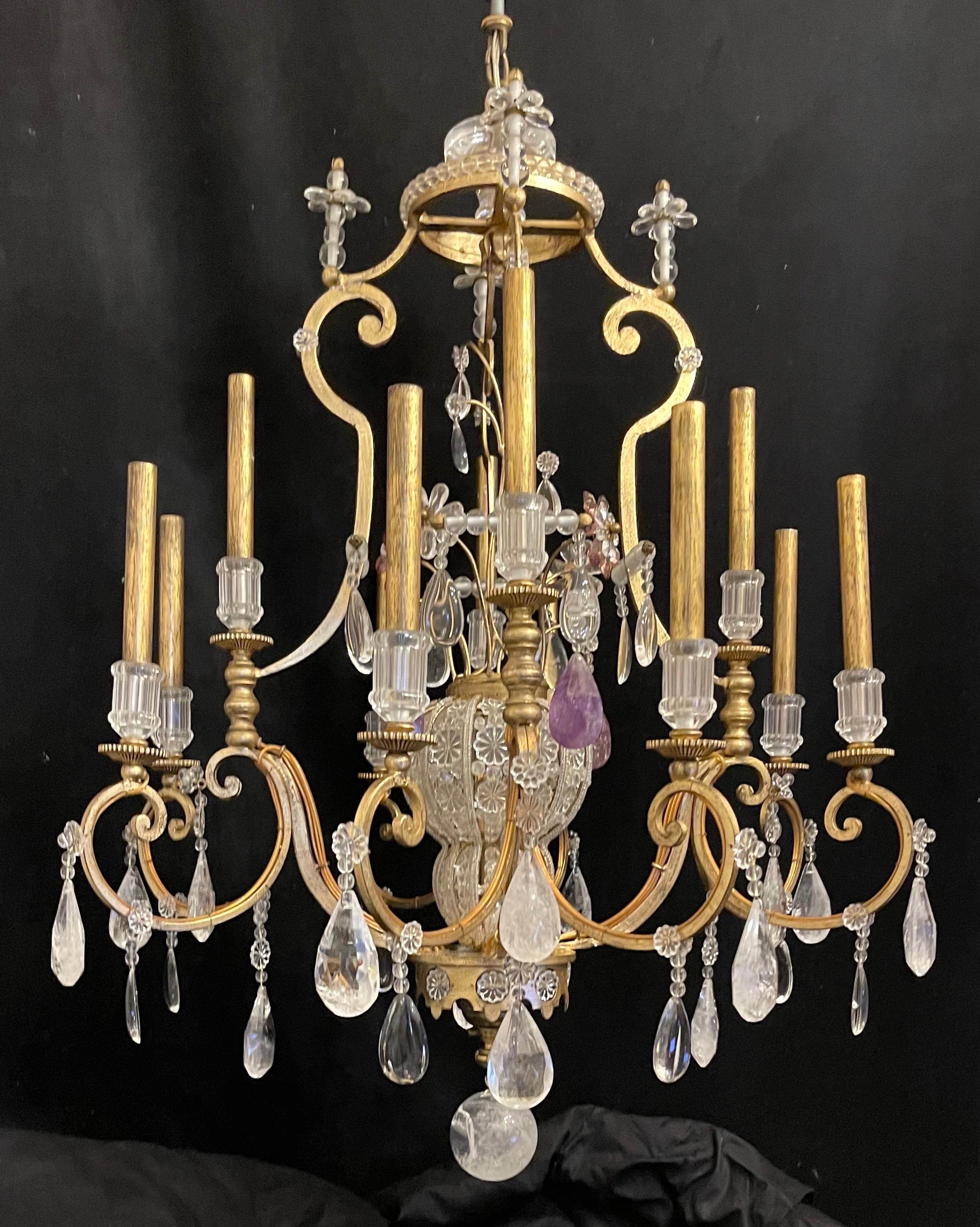 Wonderful French Maison Baguès Louis XV Rock Crystal Beaded Basket Chandelier In Good Condition For Sale In Roslyn, NY