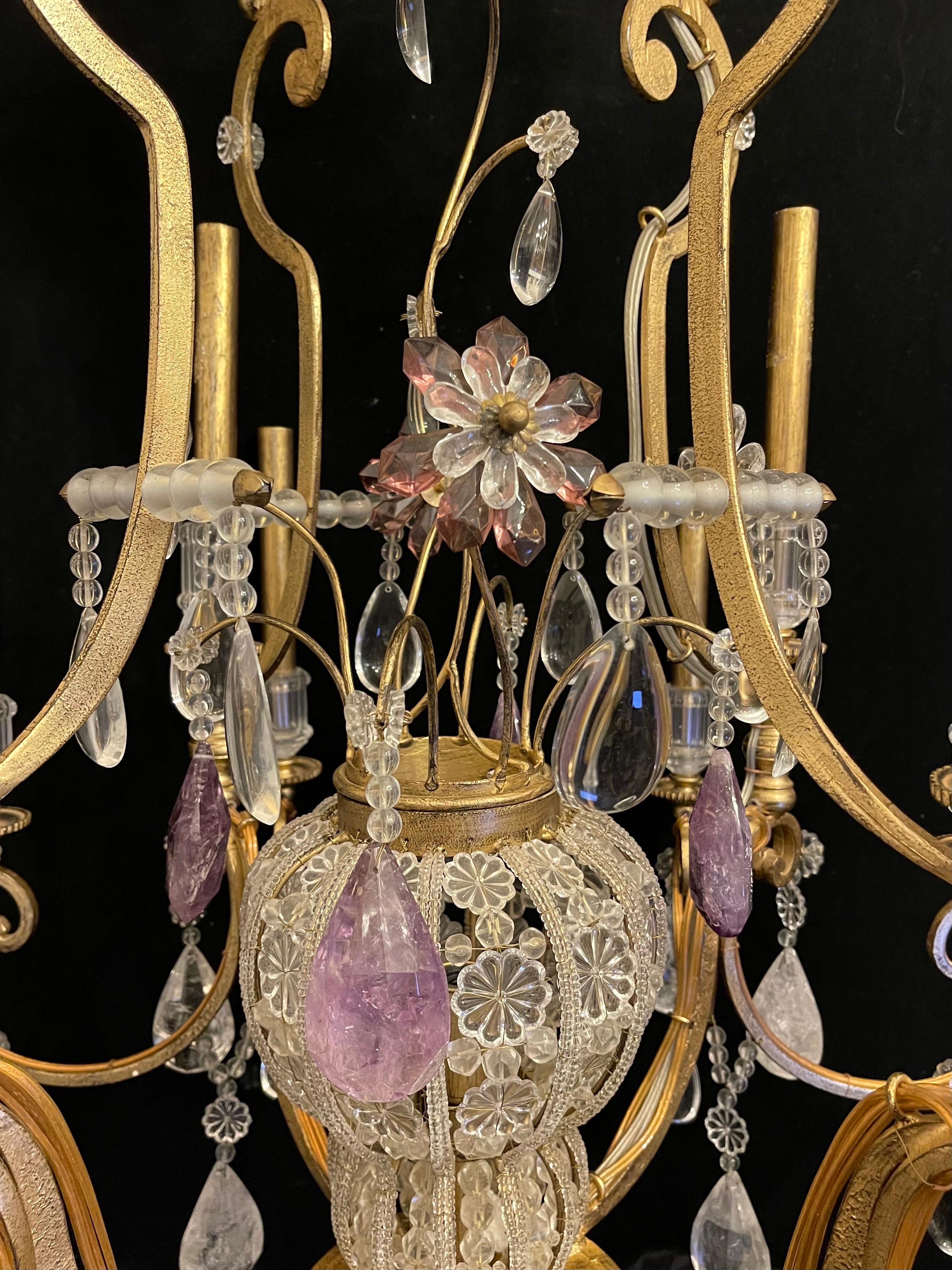 20ième siècle Merveilleux lustre panier en cristal de roche de la Maison Baguès Louis XV en vente