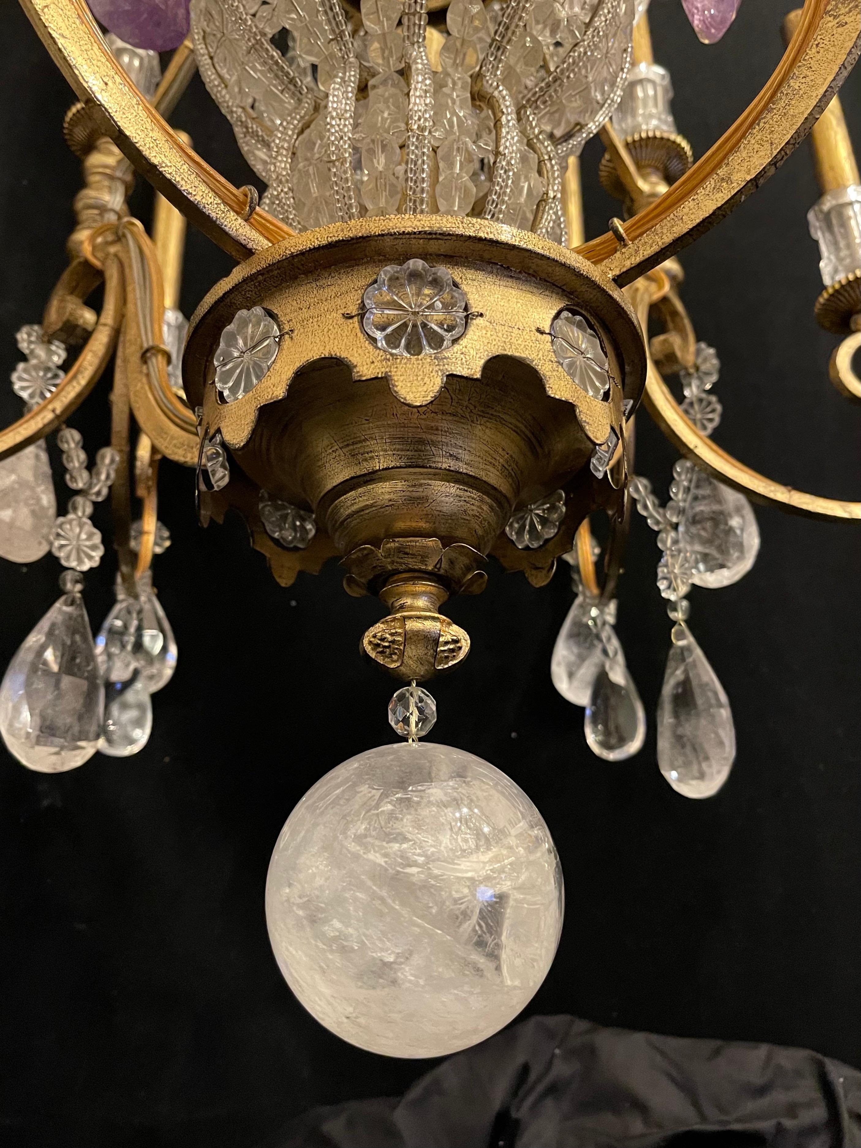Améthyste Merveilleux lustre panier en cristal de roche de la Maison Baguès Louis XV en vente