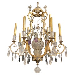 Wonderful French Maison Baguès Louis XV Rock Crystal Beaded Basket Chandelier