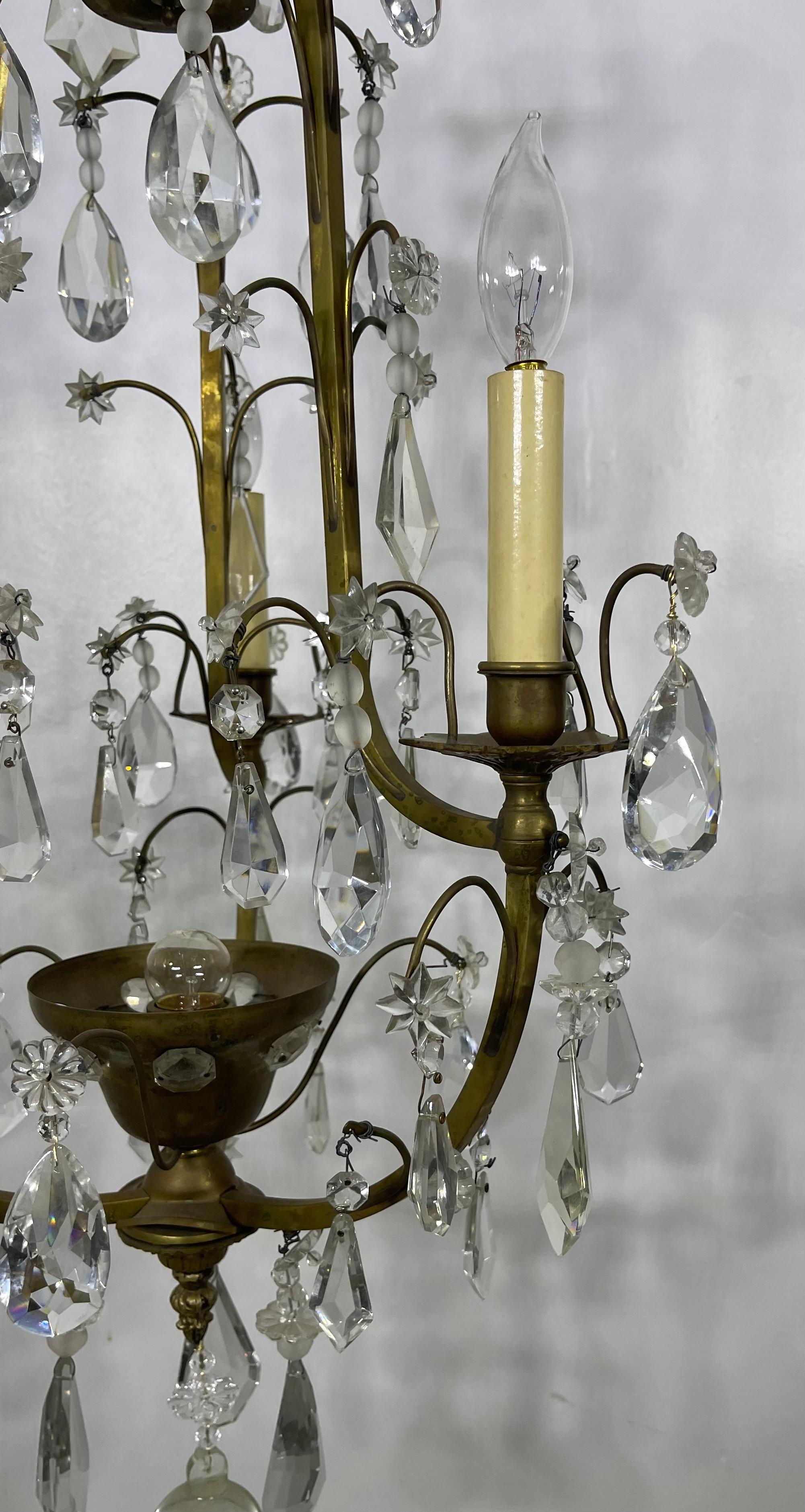 Belle Époque Meraviglioso lampadario francese Maison Bagues Petite Bronze Crystal Light Fixture in vendita