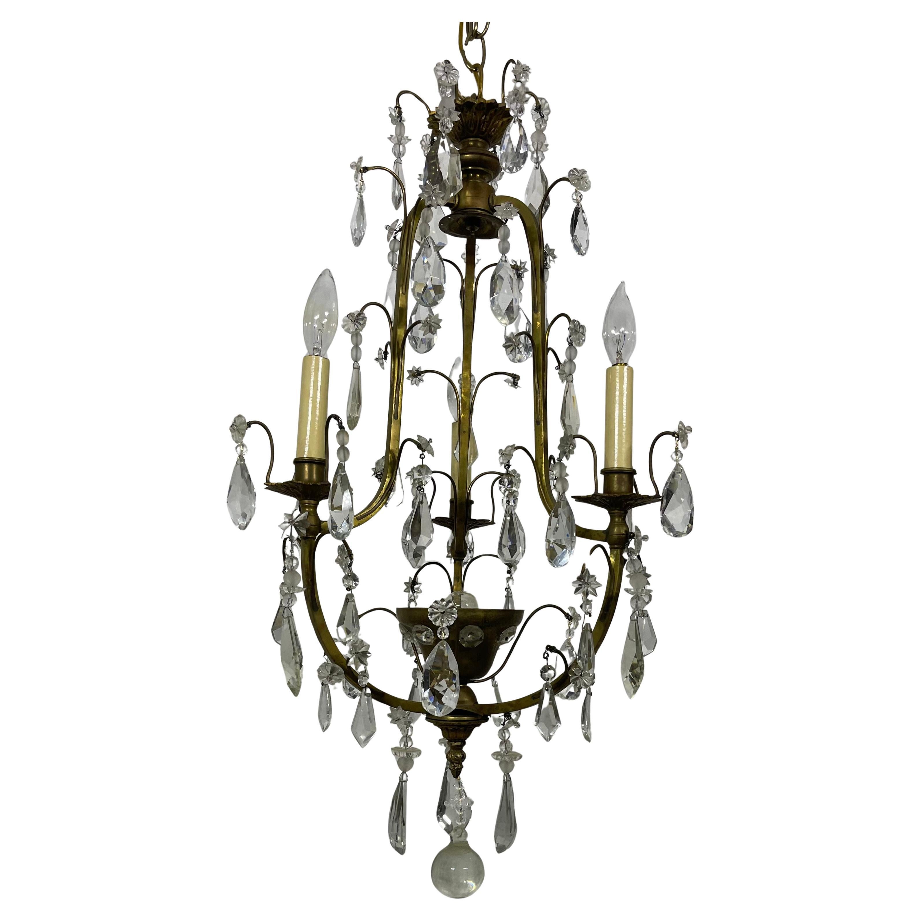 Wonderful French Maison Bagues Petite Bronze Crystal Chandelier Light Fixture