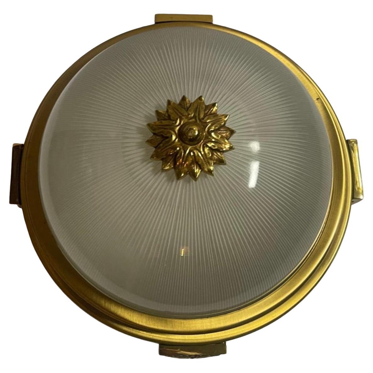 A Wonderful French Maison Bagues / Sherle Wagner / Vaughan Style Gilt Bronze & Starburst Art Glass Flush Mount Ceiling Fixture

