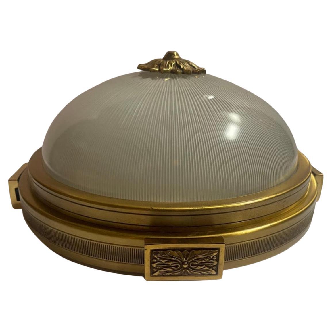 Neoclassical Wonderful French Maison Bagues Vaughan Gilt Bronze Art Glass Flush Mount Fixture For Sale
