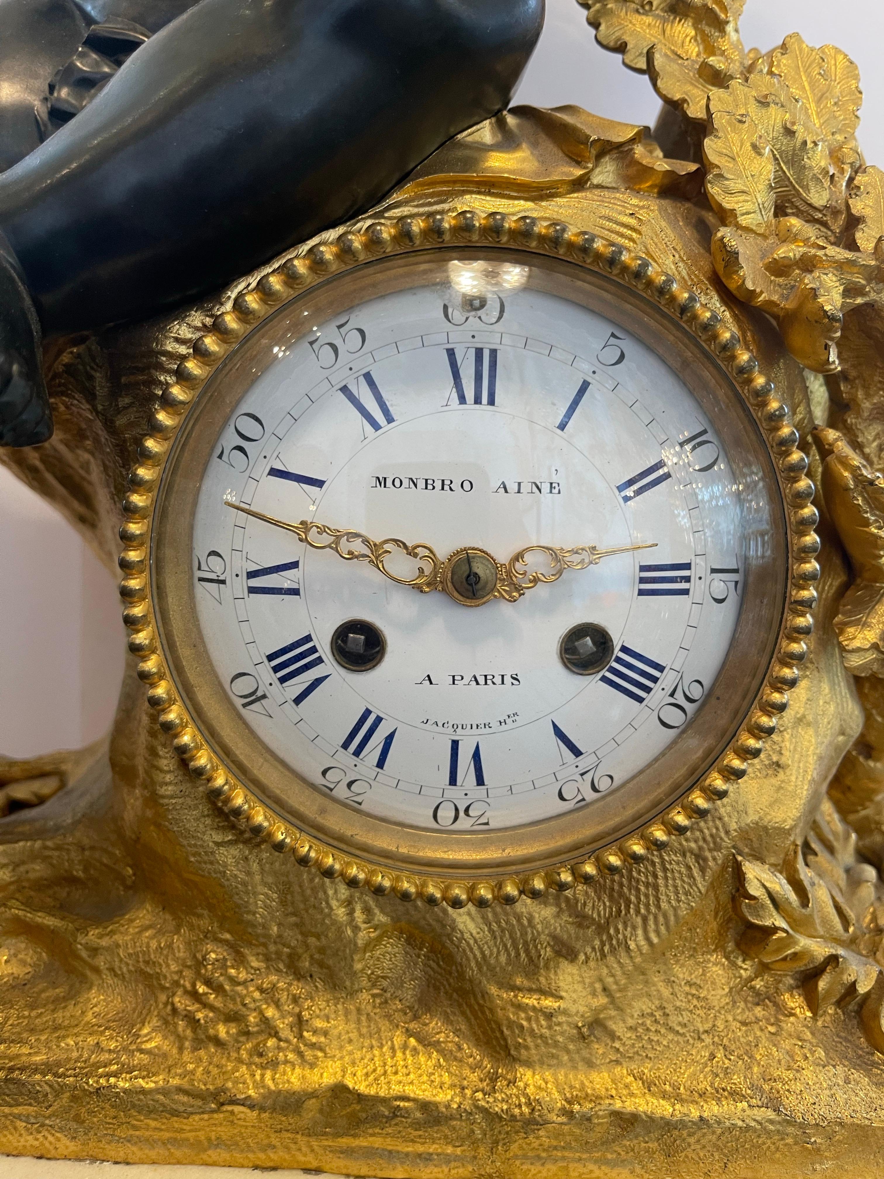 19th Century Wonderful French Marble Ormolu Bronze Cherub Putti Large Clock Monbro Aine Paris For Sale