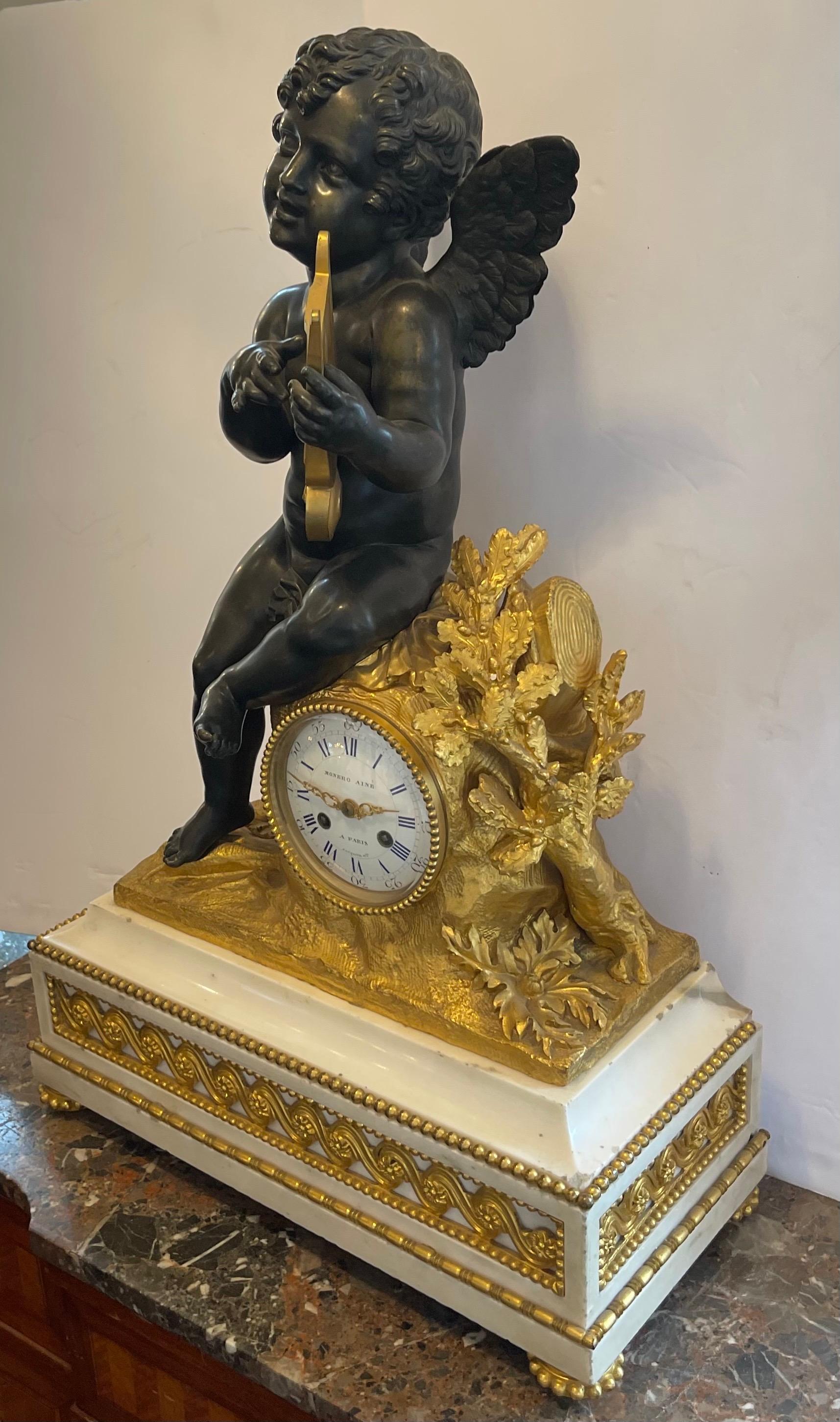Wonderful French Marble Ormolu Bronze Cherub Putti Large Clock Monbro Aine Paris For Sale 2
