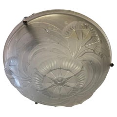Wonderful French Mid Century Art Deco Glass Bowl Polished Nickel Light Fixture