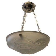 Wonderful French Mid Century Art Deco Glass Bowl Polished Nickel Light Fixture