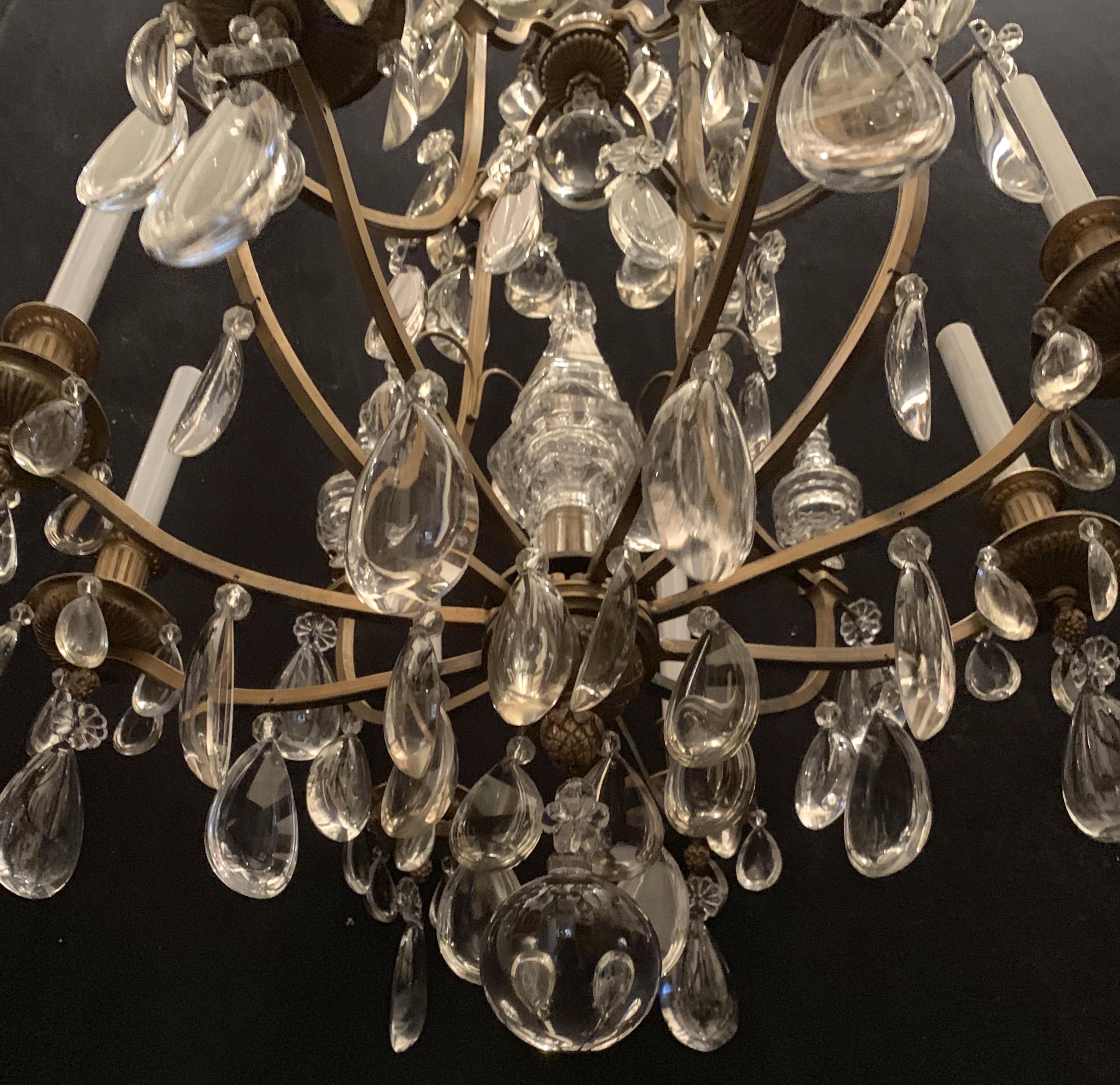 Belle Époque Wonderful French Neoclassical Bronze Crystal Regency Baguès 9-Light Chandelier For Sale