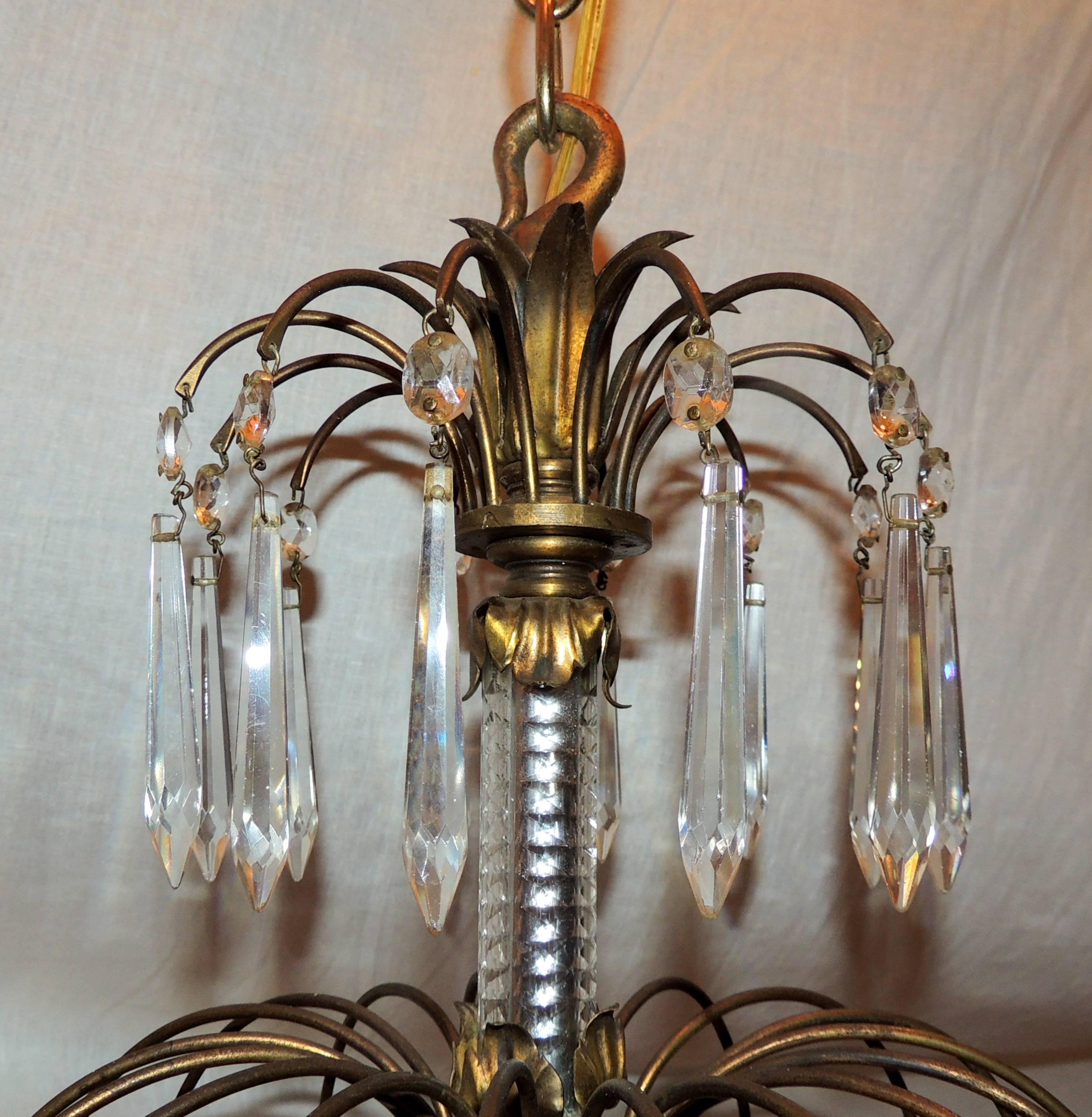 Faceted Wonderful French Neoclassical Bronze Crystal Regency Baltic Empire Chandelier For Sale