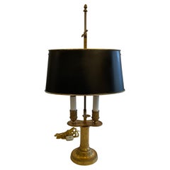 Wonderful French Neoclassical Bronze Two Arm Bouillotte Lamp Tole Shade
