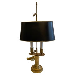 Wonderful French Neoclassical Bronze Two Arm Bouillotte Lamp Tole Shade