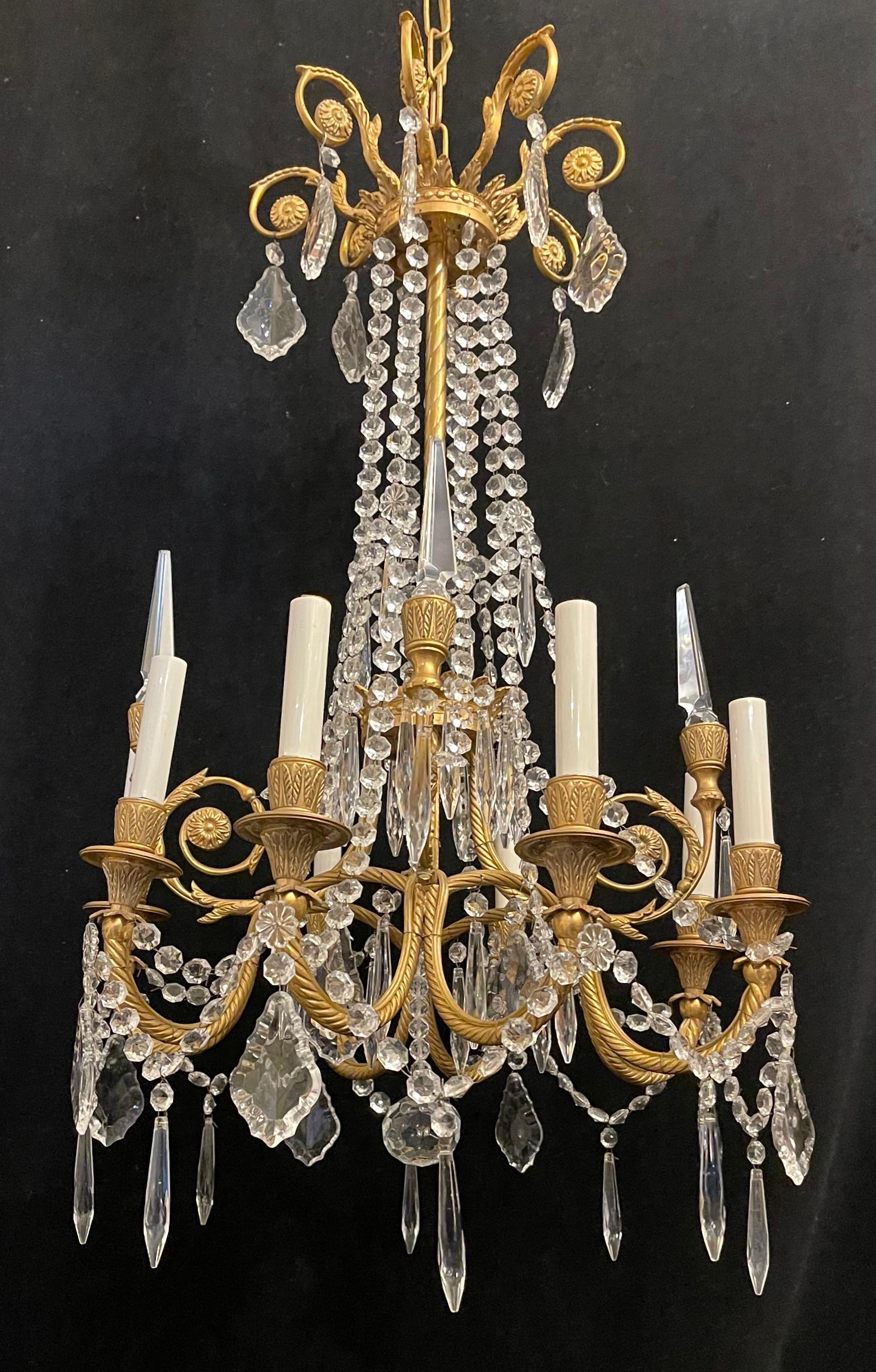 Wonderful French neoclassical dore bronze and crystal 8-light chandelier.
 