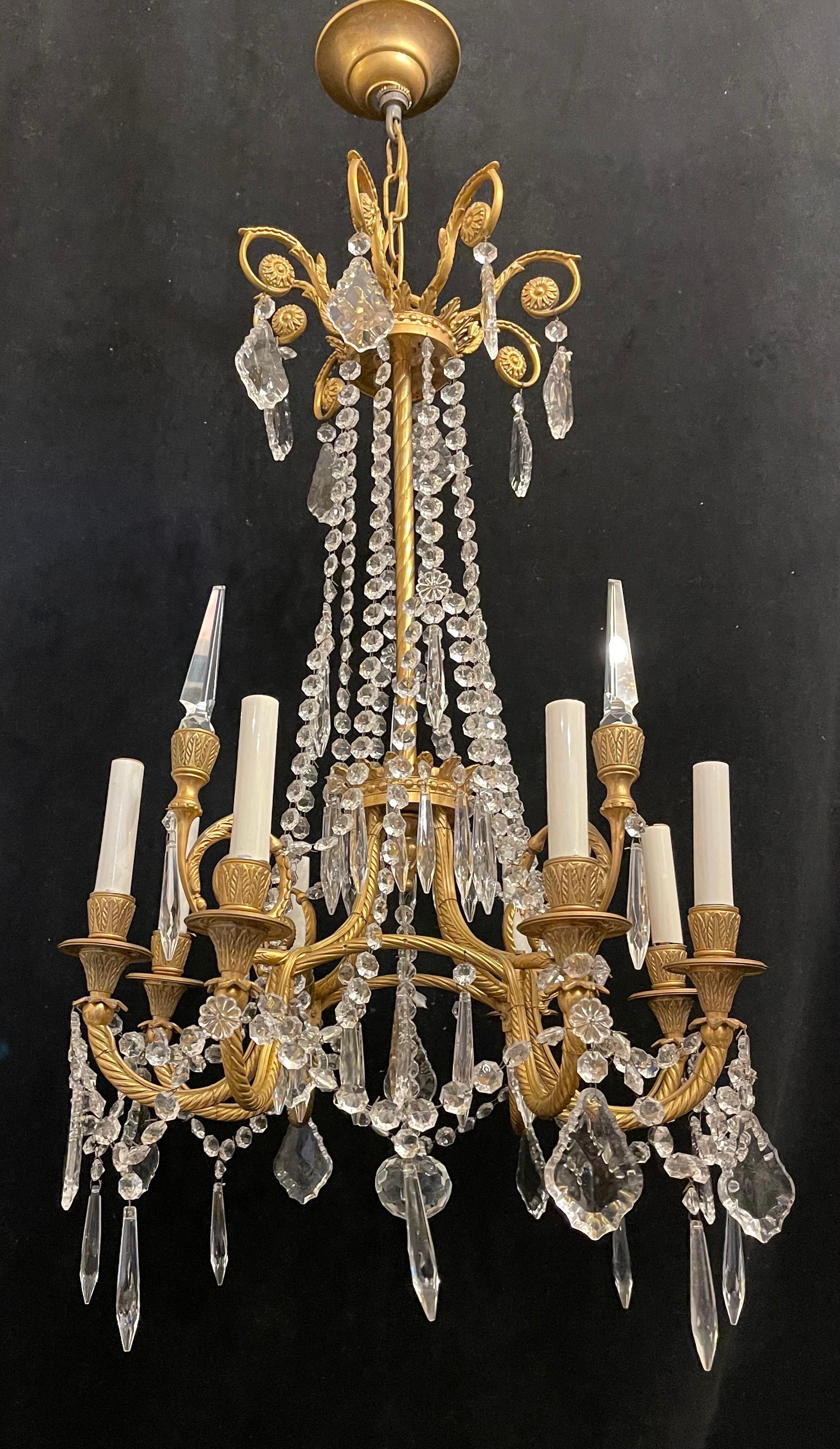 Gilt Wonderful French Neoclassical Dore Bronze and Crystal 8-Light Chandelier