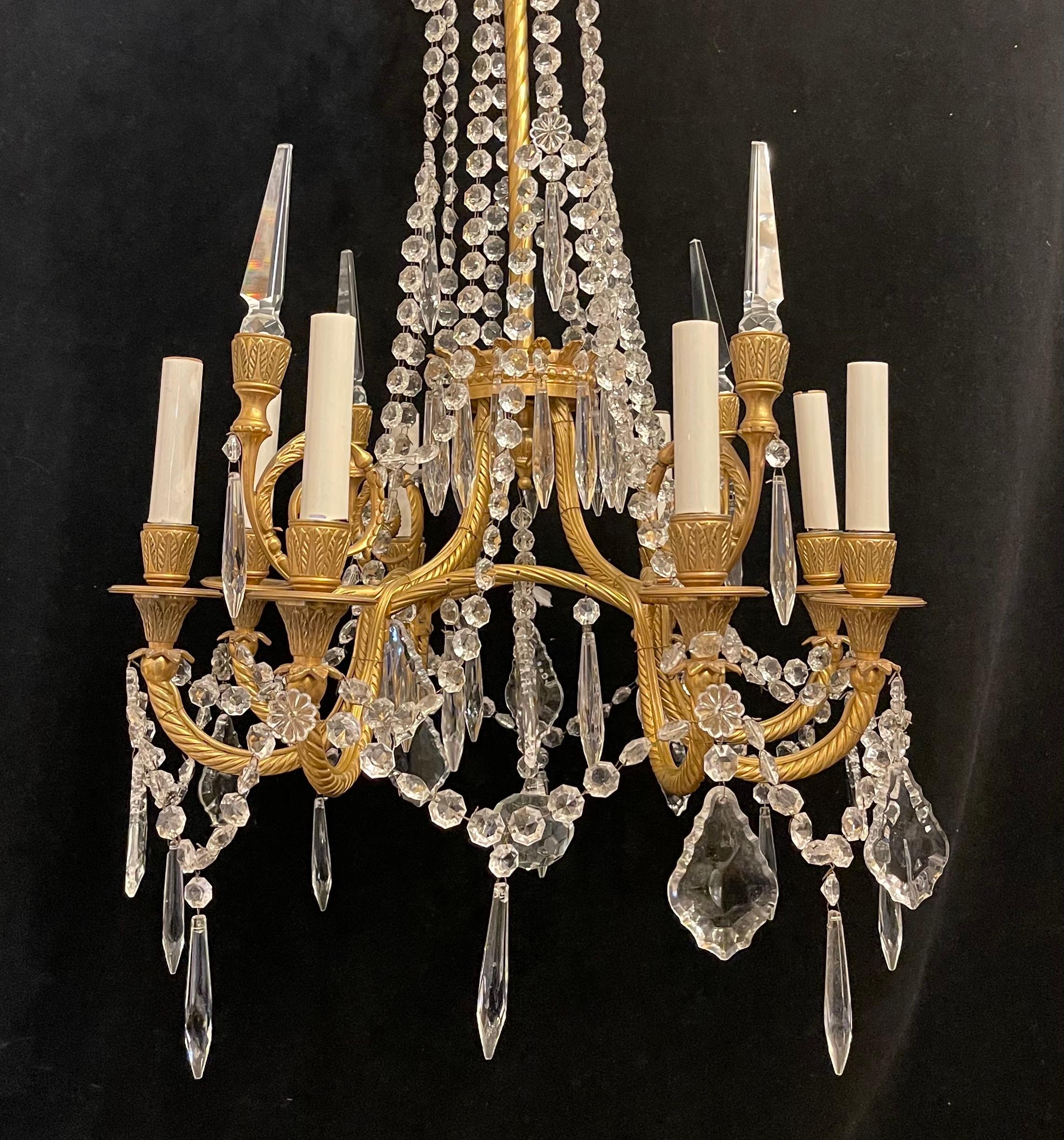 20th Century Wonderful French Neoclassical Dore Bronze and Crystal 8-Light Chandelier