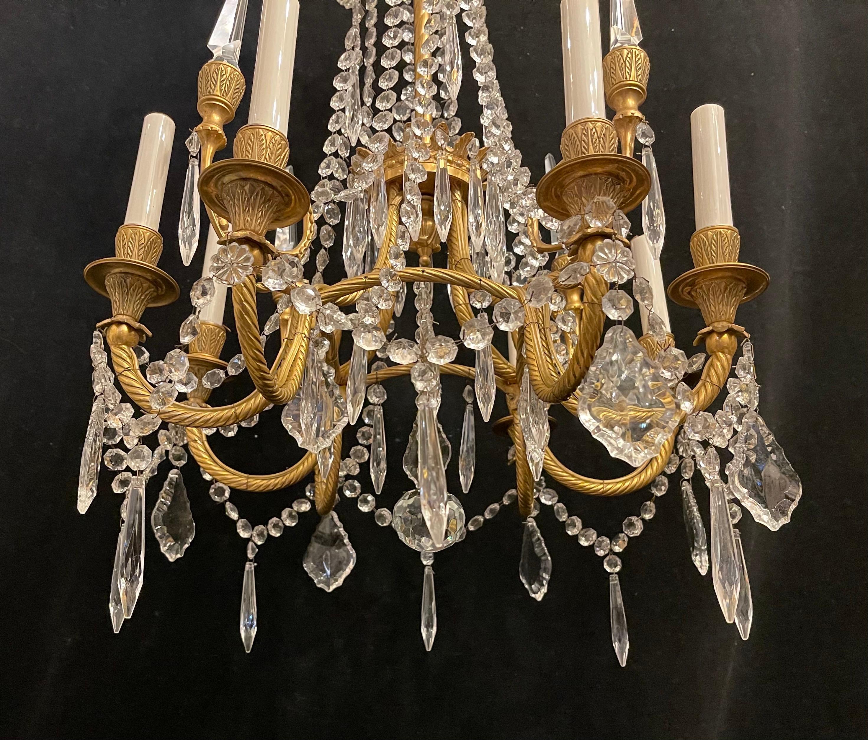 Wonderful French Neoclassical Dore Bronze and Crystal 8-Light Chandelier 1