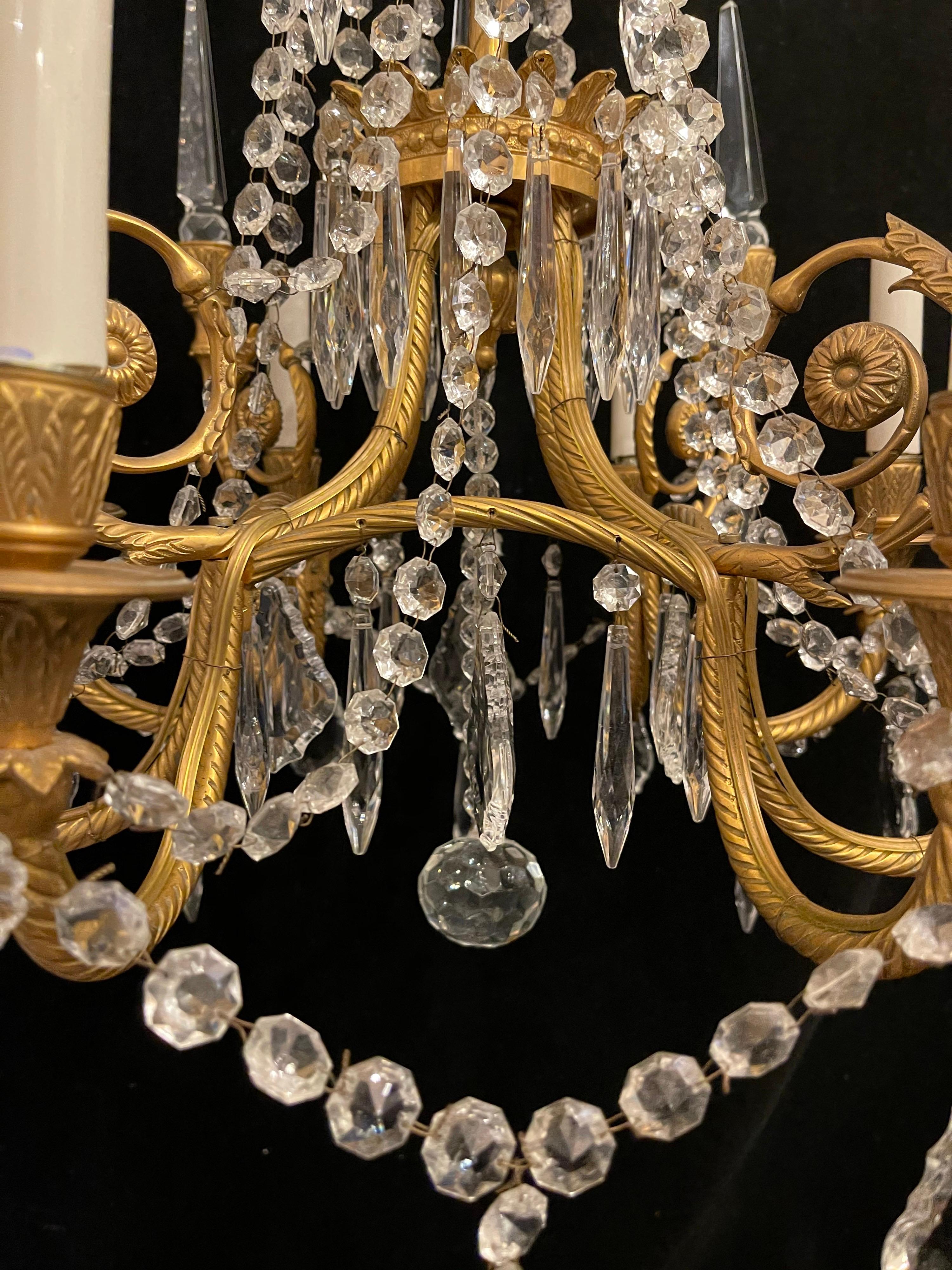Wonderful French Neoclassical Dore Bronze and Crystal 8-Light Chandelier 2