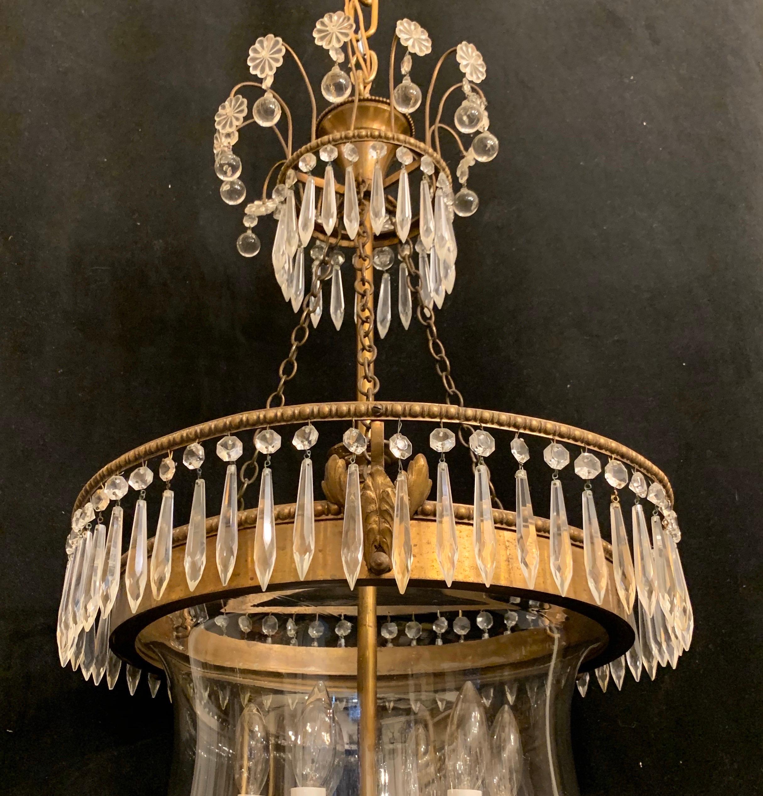 Wunderschöne französische neoklassische große Empire-Bronze-Kristall-Glockenglas-Laterne im Angebot 2