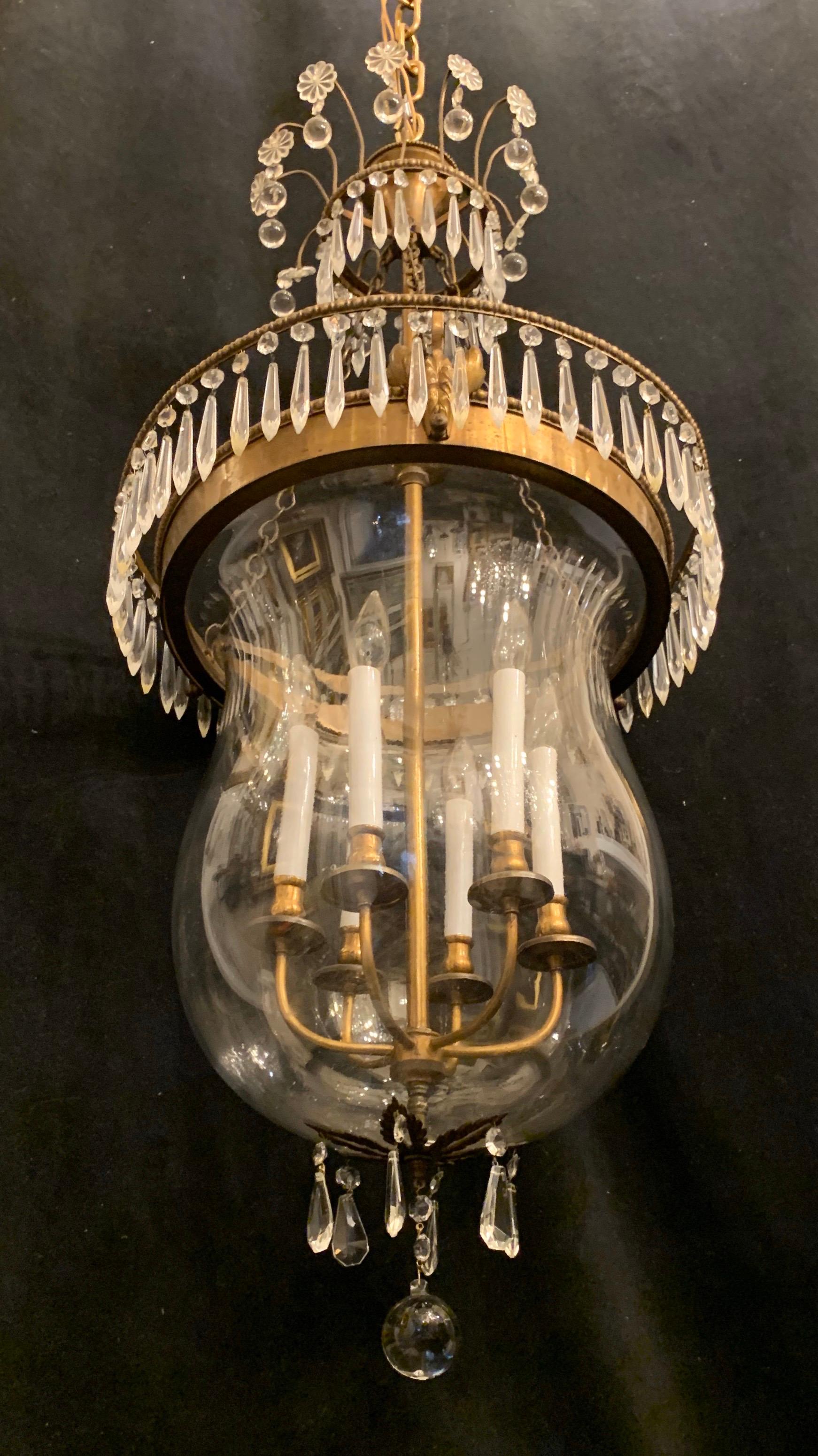 Wunderschöne französische neoklassische große Empire-Bronze-Kristall-Glockenglas-Laterne im Angebot 3