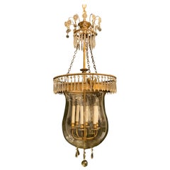 Wonderful French Neoclassical Large Empire Bronze Crystal Glass Bell Jar Lantern